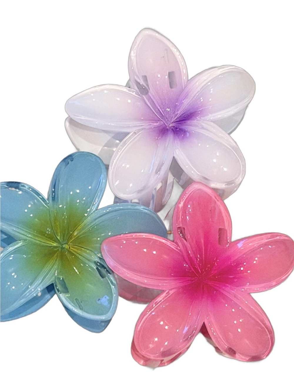 Hair Flower Clips Set of 3 (Pink, Purple & Blue) - NIP